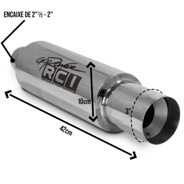 RC490 - ABAFADOR ESPORTIVO CORPO 4" / COMPRIMENTO 420MM / INTERNO 2"½ / PONTEIRA ACABAMENTO RETO 3" / ENCAIXE 2"½ - 2" - Imagem 2