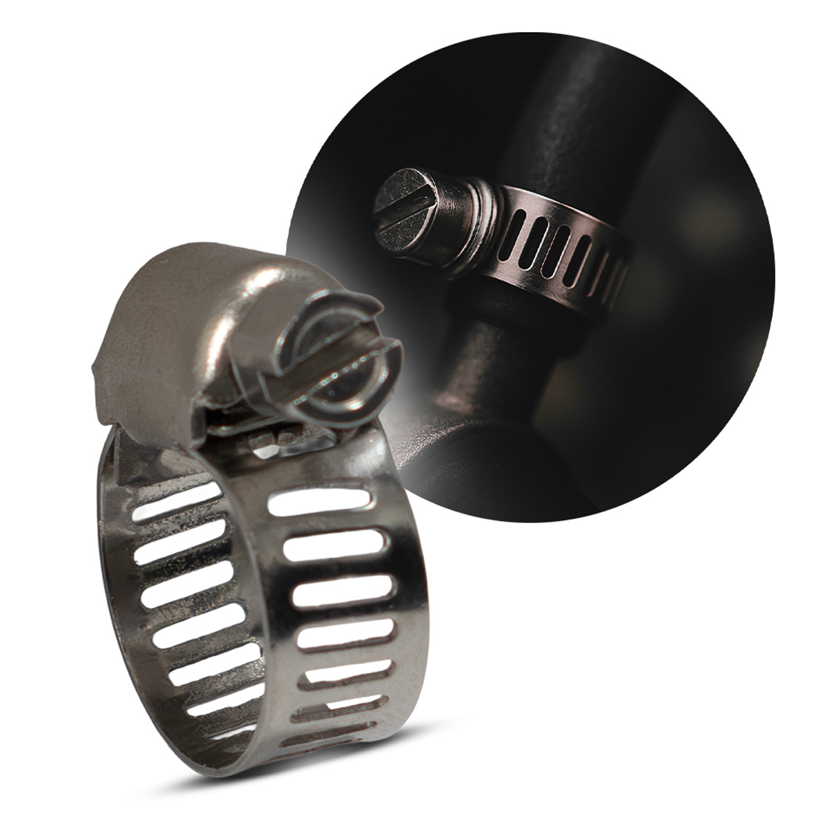 RCI8X12A – ABRAÇADEIRA INOX ENCAIXE DE 8MM A 12MM LARGURA 8MM