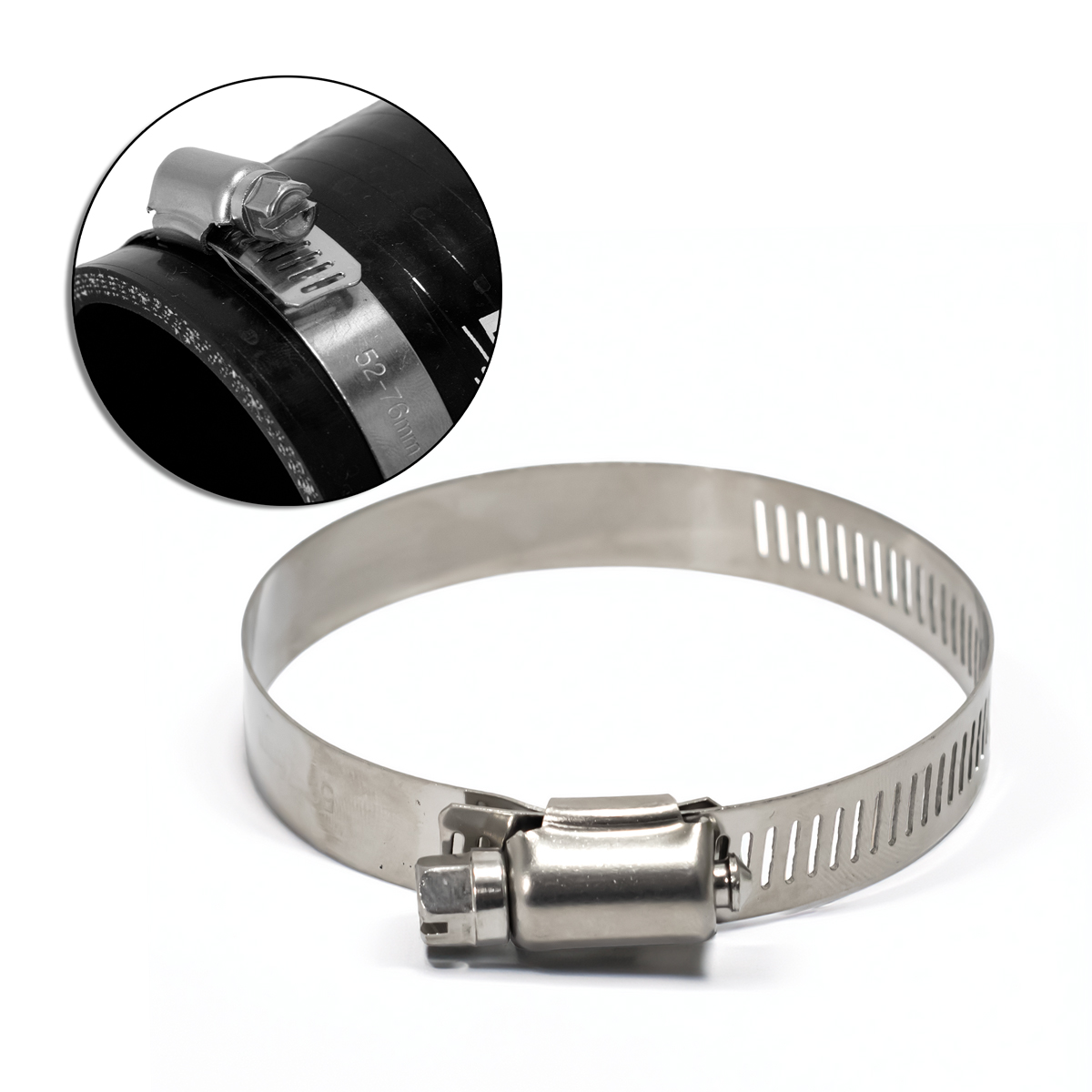 RCI52X76A – ABRAÇADEIRA INOX ENCAIXE DE 52MM Á 76MM LARGURA 10MM