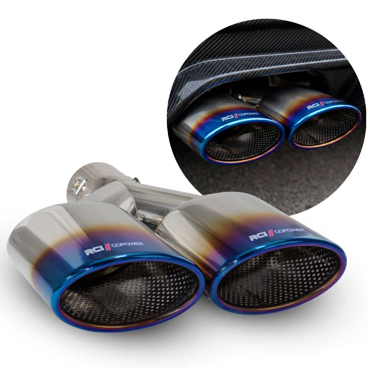 RCI227 – PONTEIRA SAÍDA DUPLA OVAL ACABAMENTO CHANFRADO QUEIMADO – ENCAIXE 2.5 POLEGADAS